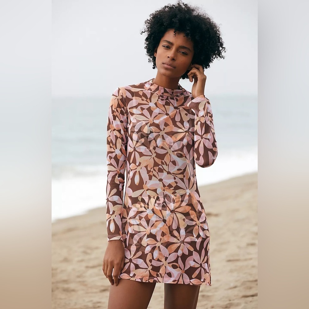 SANCTUARY | Jigsaw Petals Mock Neck Swim Dress With Side Slits Anthropologie